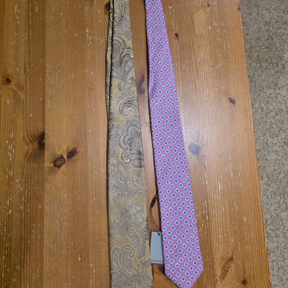 Canali Gold Paisley and Pink Geometric Ties